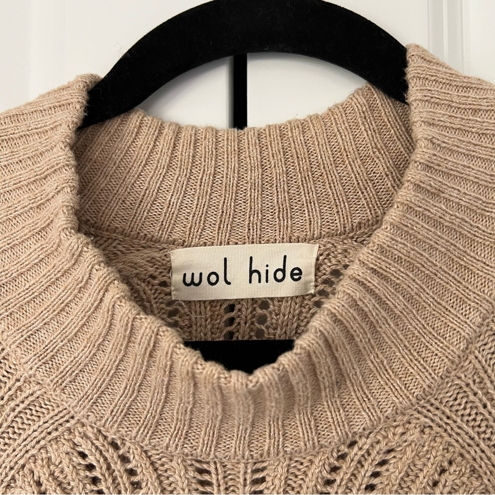 Wol Hide Beige Open-Knit Crewneck Sweater - Picture 2 of 12